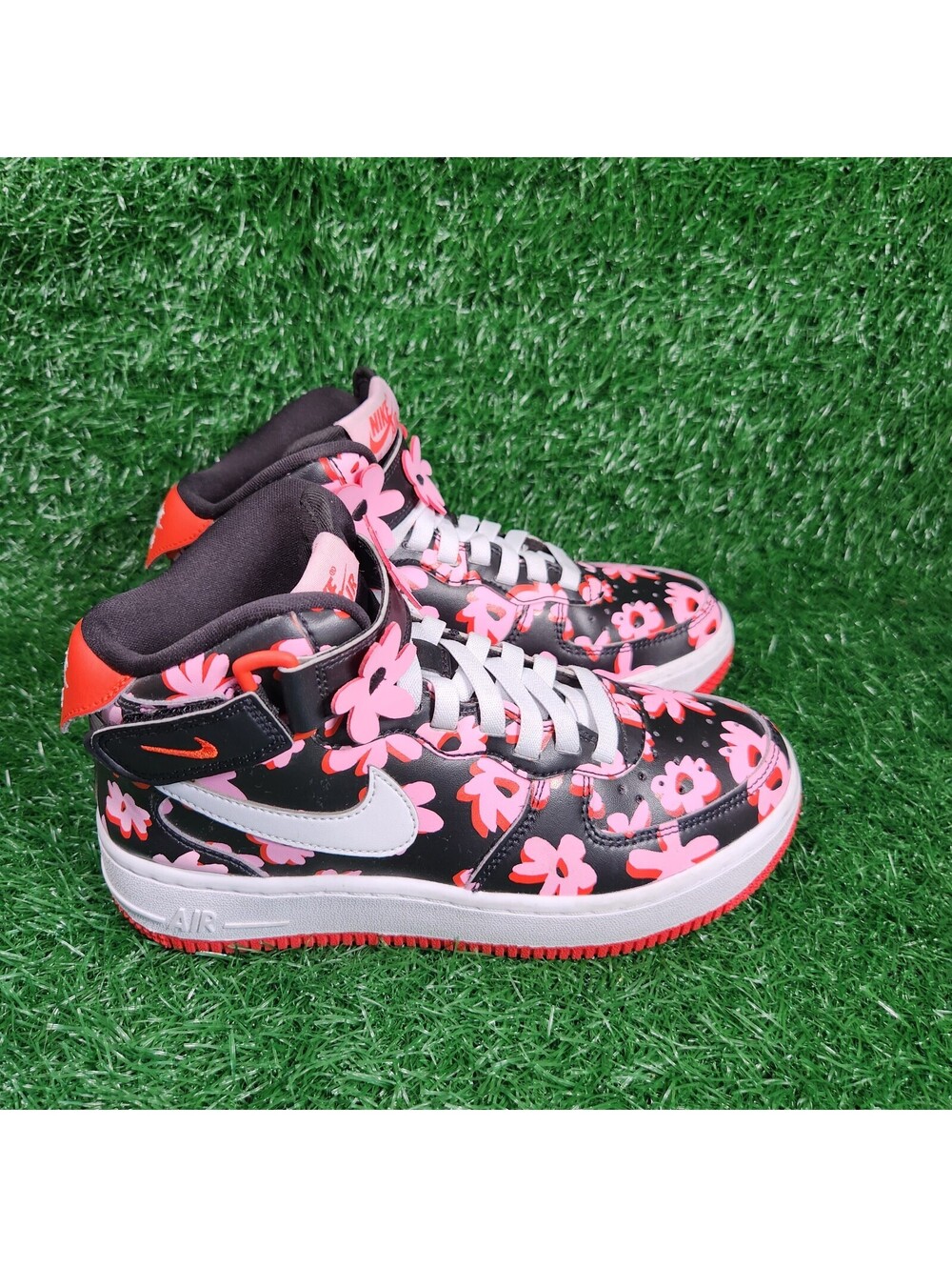 Nike Air Force One Sneakers Easy On Trainers Pink Floral Mid Top Retro Shoes 4Y